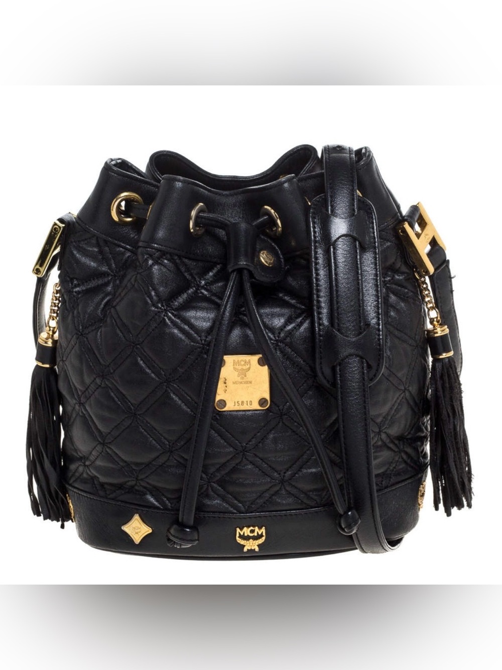 MCM Quilted Leather Drawstring Bucket Bag EUC